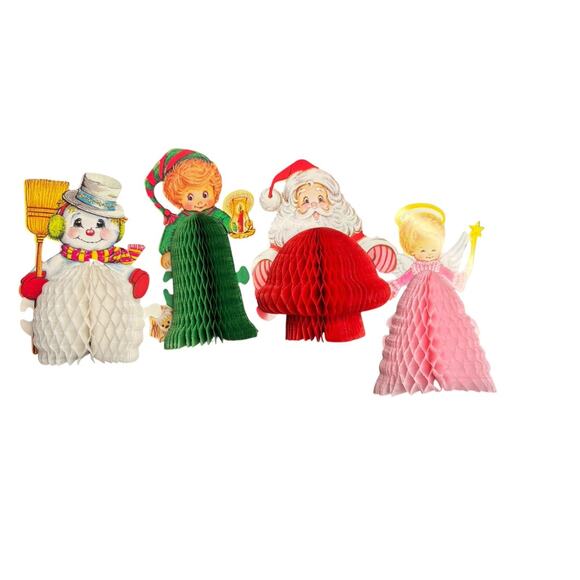 Vintage 1980 Beistle Christmas Decoration Set Die Cut Paper Honeycomb Tissue - Picture 4 of 5